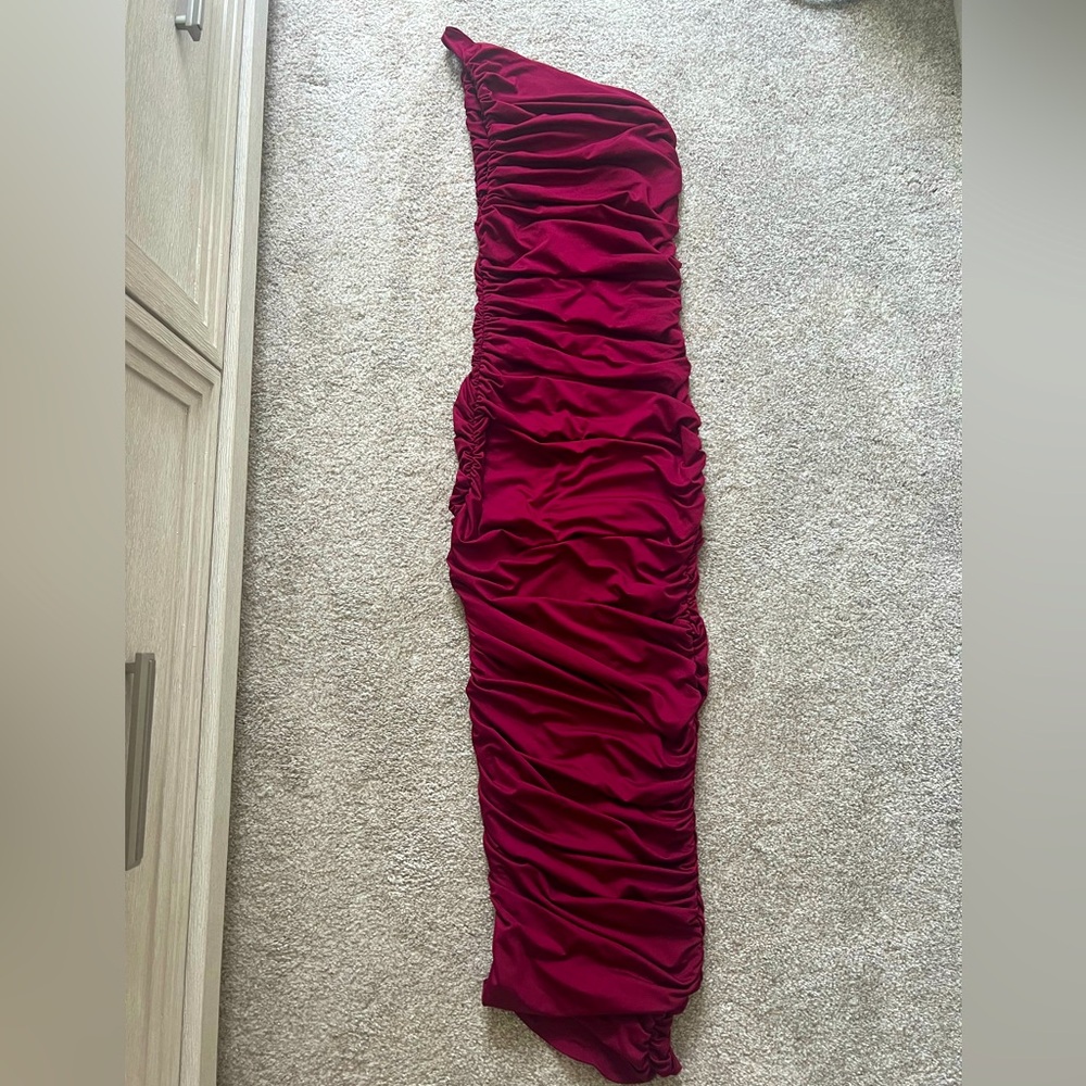 Asymmetric ruched maxi dress